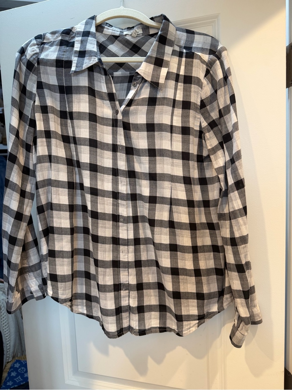 Joie Black and White Plaid Button-Down Shirt